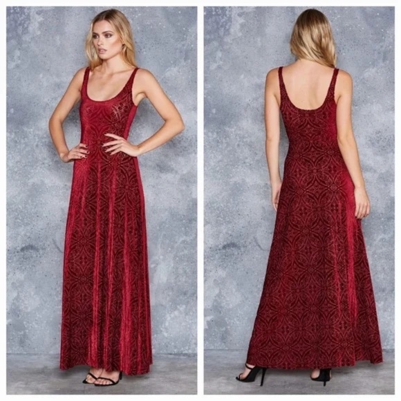 Blackmilk Burned Velvet Wine Maxi Dress Size XL - Picture 2 of 5